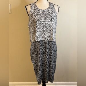 Vince Camuto black & white polka dot sleeveless midi dress SZ M
